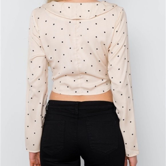 POSH POLKA DOT WRAP FRONT CROPPED BLOUSE CREAM - Picture 7 of 8